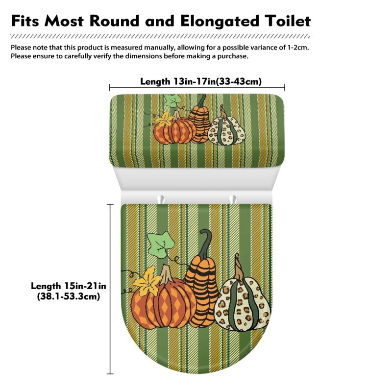 GLENLCWE Thanksgiving Pumpkin Toilet Seat Covers Set Red, 2 Pcs Green Dust-Proof Round Oval Toilet Lid and Tank Lid Covers for Bathroom Set - Image 3